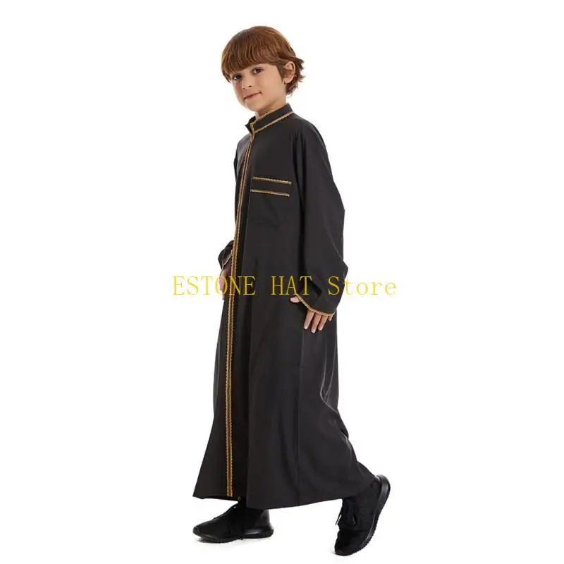 49MF Chłopiec Islamska odzież Arabska szata Kaftan Szata Etniczna szata Islamska szata z długim rękawem