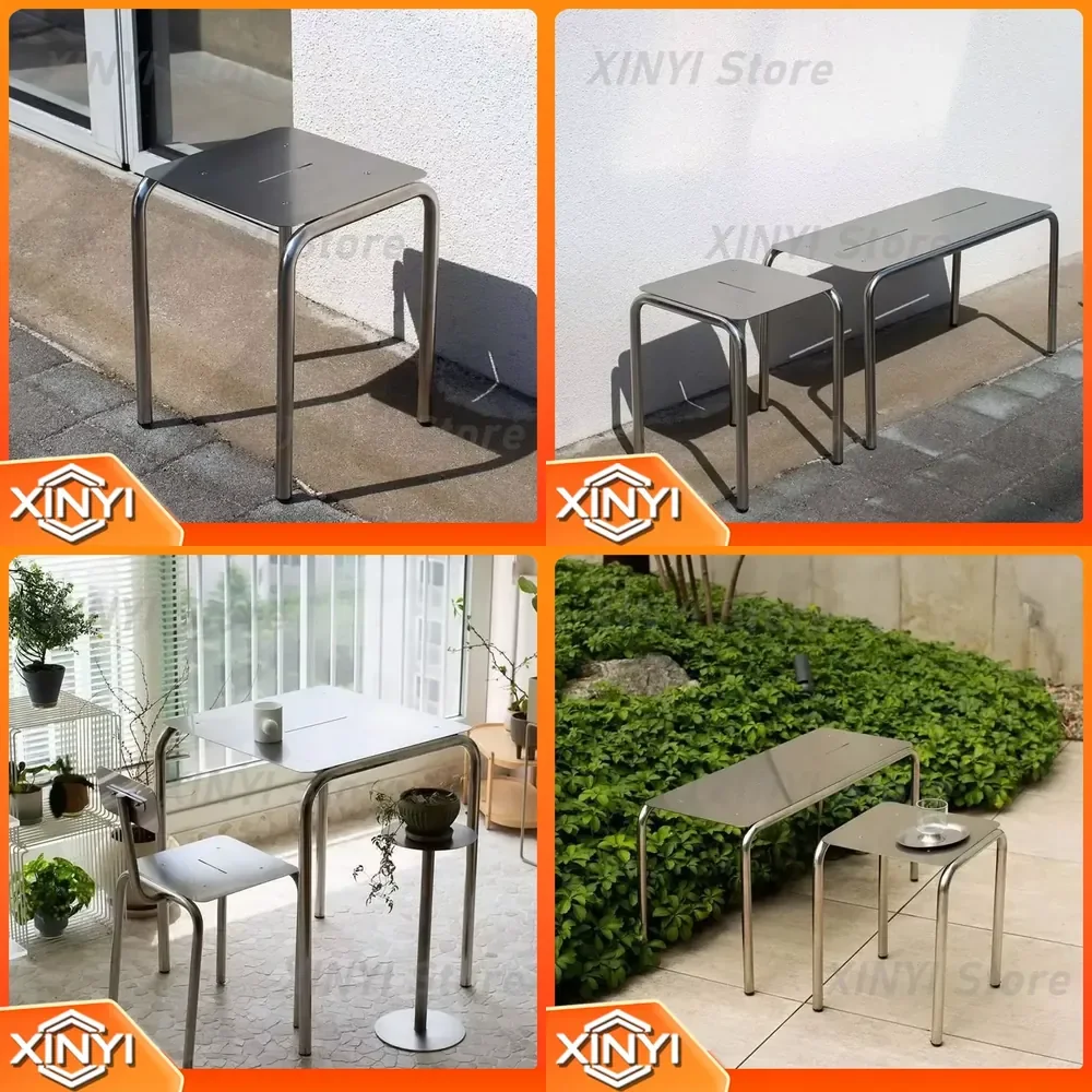 High Minimalist Combination Stool Bench for Living Room Outdoor Patio Home Leisure Table and Chairs Stainless Steel Practical