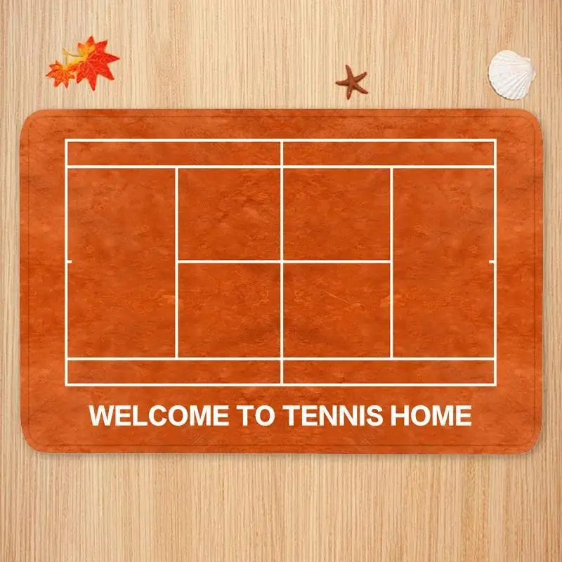 Sports Theme Carpet Mat Tennis Badminton Court Pattern Welcome Text Blue Orange Green Vibrant Athletic Decor Home Decoration Rug
