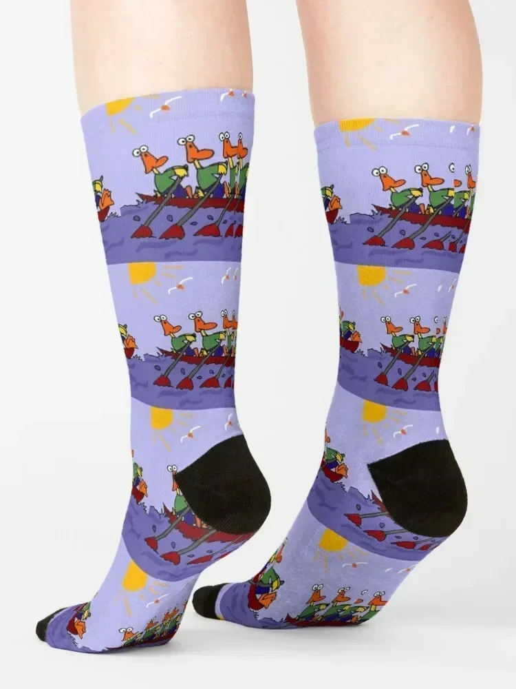 Cool Ducks in a Row Boat Cartoon Socks short kawaii sports stockings hip hop Boy Socks Women's