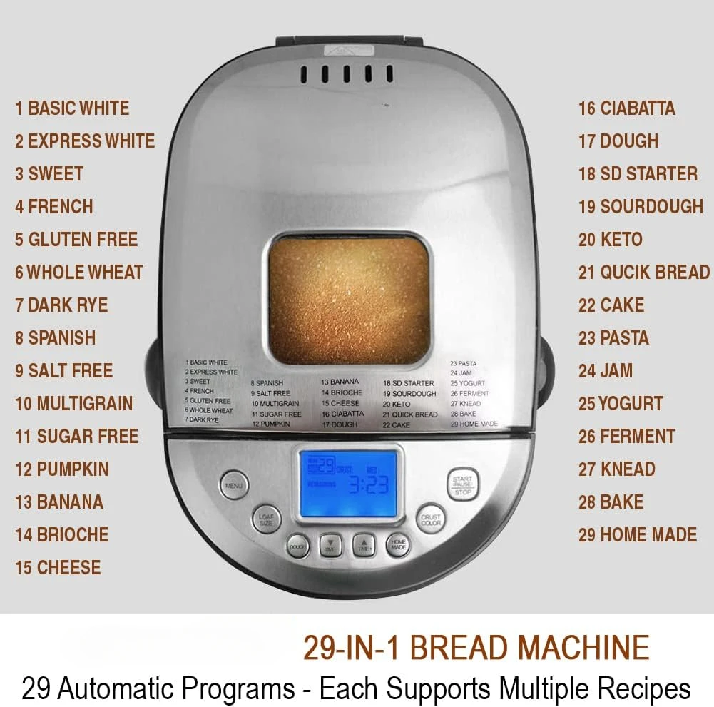 29-in-1 Smart Bread Maker with Gluten-Free Settings and Homemade Cycle