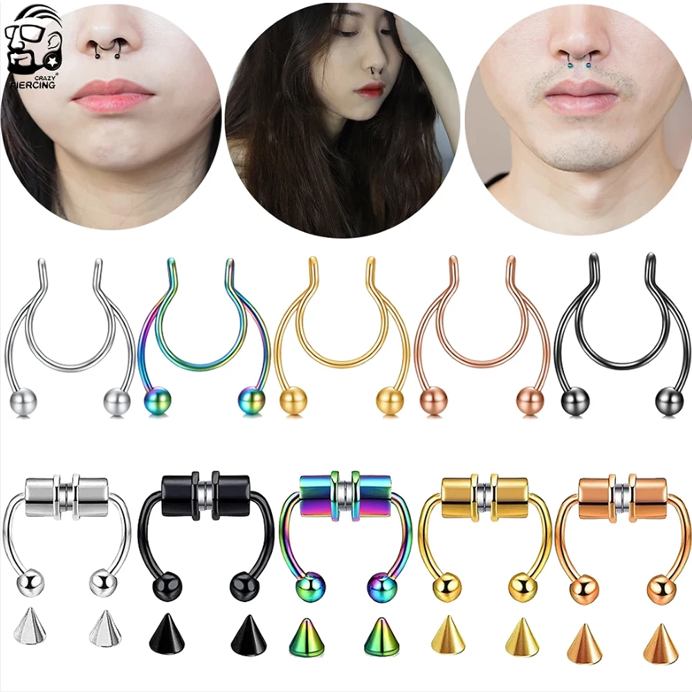 1pcs Non-Pierced Nose Hoop Septum Stainless Steel Fake Magnetic Piercing for Women Men Clip On Nose Ring Magnet Earrings Jewelry