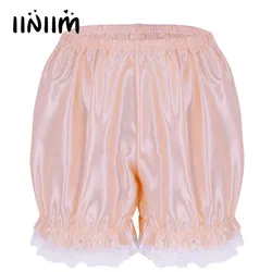 Womens Girls Lace Hem Shiny Pumpkin Bloomers Shorts Stretchy Fabric Breathable Vintage Victorian Pants Cute Security Short Pants