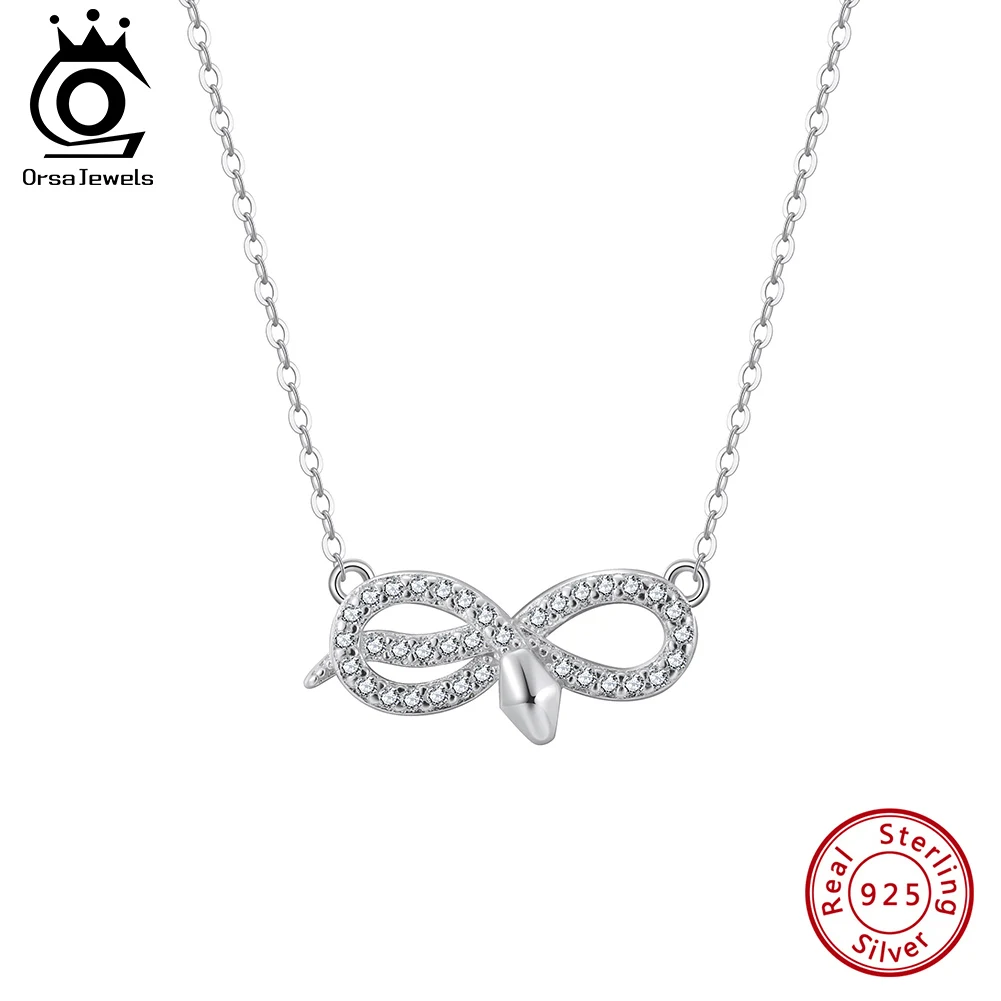 

ORSA JEWELS оригинальное ожерелье из стерлингового серебра 925 пробы с бантом и цирконием, галстук-бабочка, модная цепочка на воротнике, классический подарок для женщин SN354