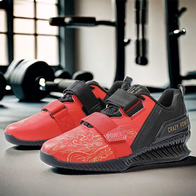 Brand Crazy Power Dragon Pattern Weightlifting Boots Men Women Hook Loop Pro Powerlifting Shoes Size 38-47 Deep Squat Sneakers