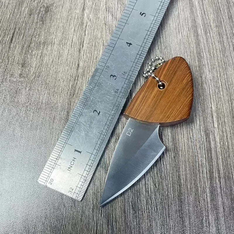 Mini D2 Blade EDC Keukenmes met houten handvat en houten schede Outdoor Camping Multifunctioneel uitpakmes