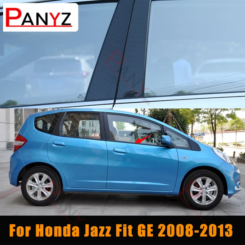 Untuk For Honda Jazz Fit GE 2008-2013 Kolom Pintu Jendela B C Penutup Tiang Potong Serat Karbon Hitam Stiker PC