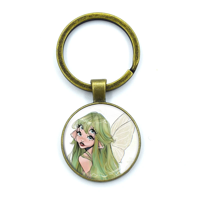 Melanie Martinez Fairy  Girl Y2K Glass Pendant Retro Keychain Jewelry Charm Bag Souvenir Key Ring