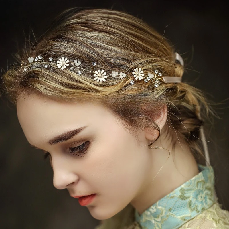 

Свадебный головной убор, ободок для волос, свадебные аксессуары, стразы, ромашки, свадебные аксессуары для волос невесты