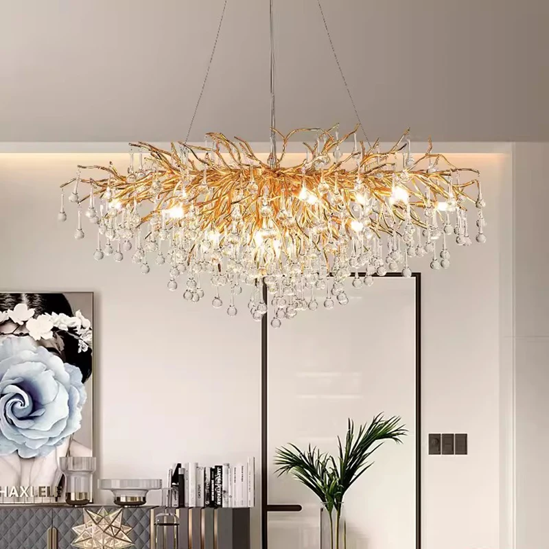 Imagem -02 - Lustre de Cristal em Forma de Ramo para Sala Luminária Pendente de Led Moderna e Simples Francesa e Americana Villa e Duplex Brilho Dourado Decoração do Quarto