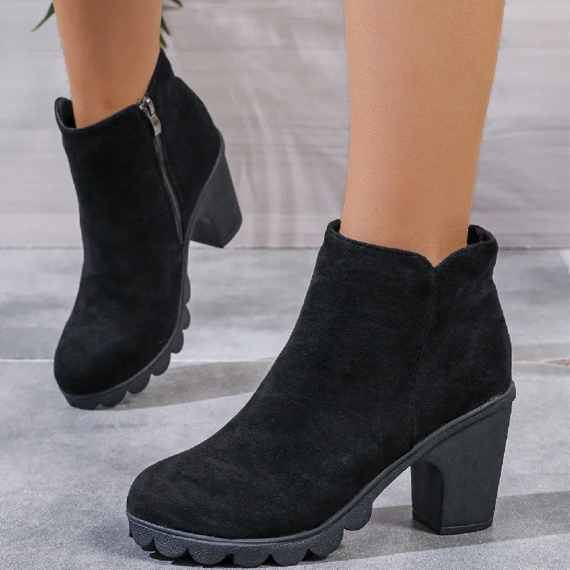 

Women Boots Winter Ankle Sexy Fashion Boot Black Chunky High Heels Women Short Boots Female Zip Comfortable Booties for Women