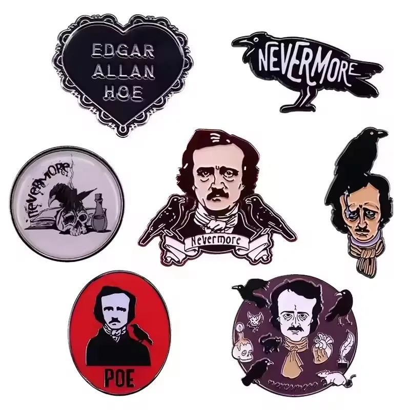 

Great Writer Poet Edgar Allan Poe Enamel Pins Nevermore Raven Brooches Jewelry Accessories Badge