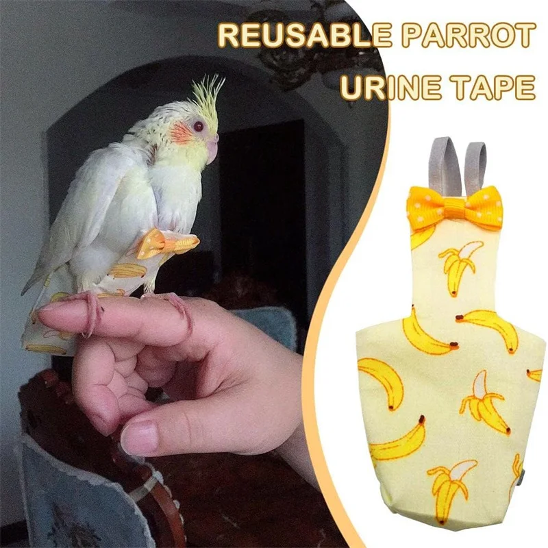 Parrot Diaper with Bowtie Cute Colorful Fruit Floral Cockatiel Pigeons Small Medium Large Pet Birds Flight Suit Clothes Washable