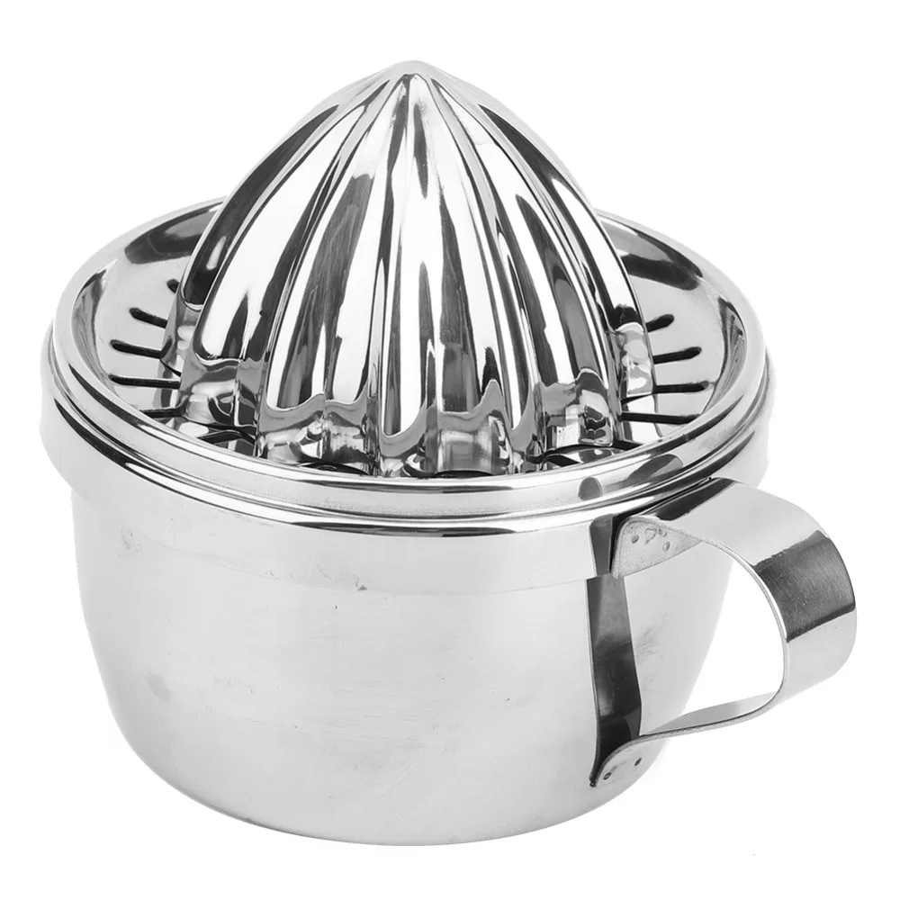 304 Stainless Steel Citrus Juicer Handheld with Strainer and Container Orange Juice Squeezer Double-headed Durable Hand Juicer