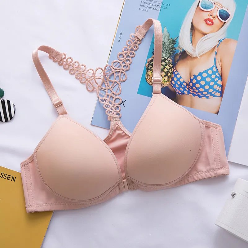 Women Back Beautify Ladies Wire Free Fashion Bra Sexy Front Closure Lingerie Bralette Gather Push Up Underwear Top of women