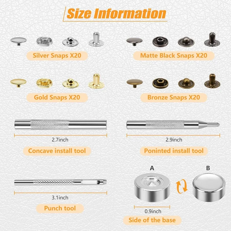 120 Sets Snap Buttons Kit For Leather, 12Mm Heavy Duty Snap Fastenerspress Stud Cap With Tools, For Clothing,Leather Easy To Use