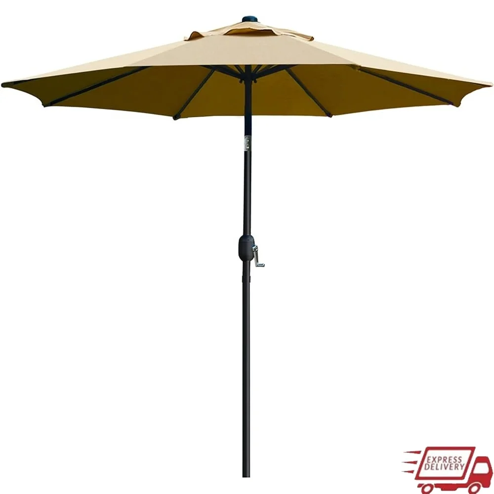 

9ft Patio Umbrella Outdoor Table Umbrella Waterproof Aluminum Structure Easy Crank Tilt Garden Umbrella with Strong Support