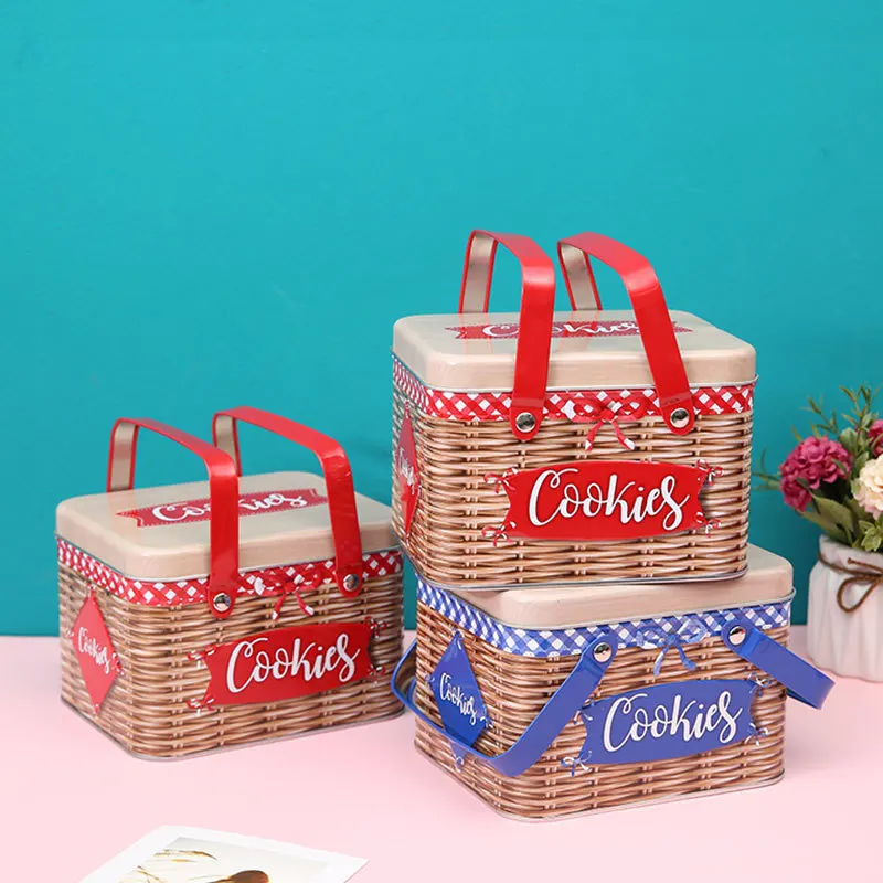 

Tinplate cookie box rustic portable cake cookies storage tin box