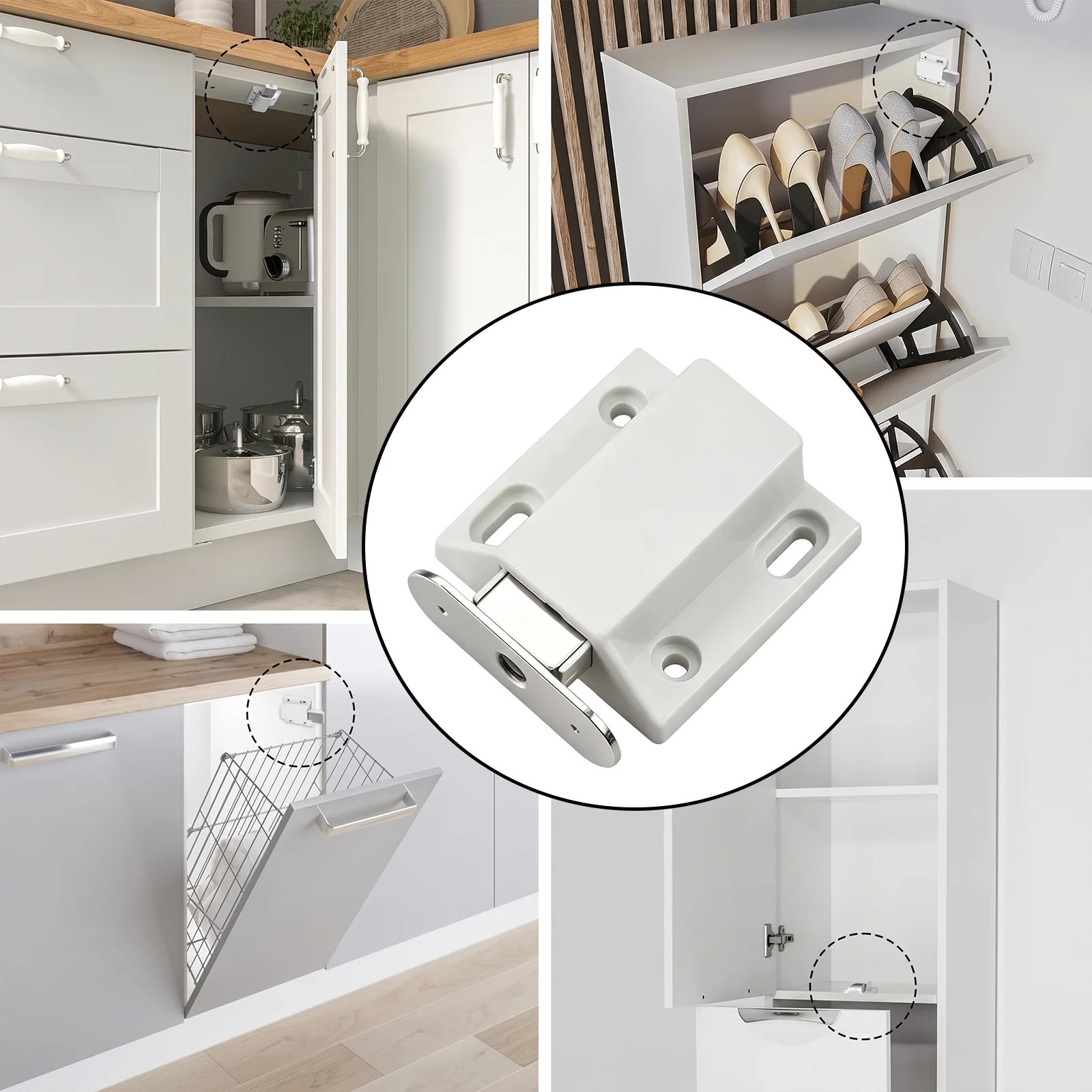 Magnetic Push Latch Catch, No-Handle Cabinet Door Touch Latch for Push-to-Open, Single or Double Collision, Multiple Uses