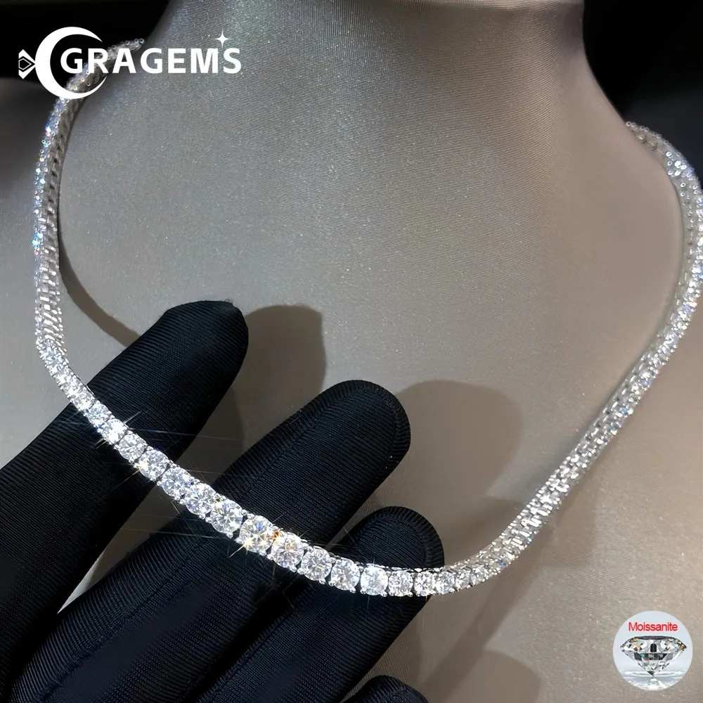 

5/6.5mm Full Moissanite Tennis Necklaces For Women Men 925 Sterling Silver Lab Diamond Chains Hiphop Party Wedding Fine Jewelry