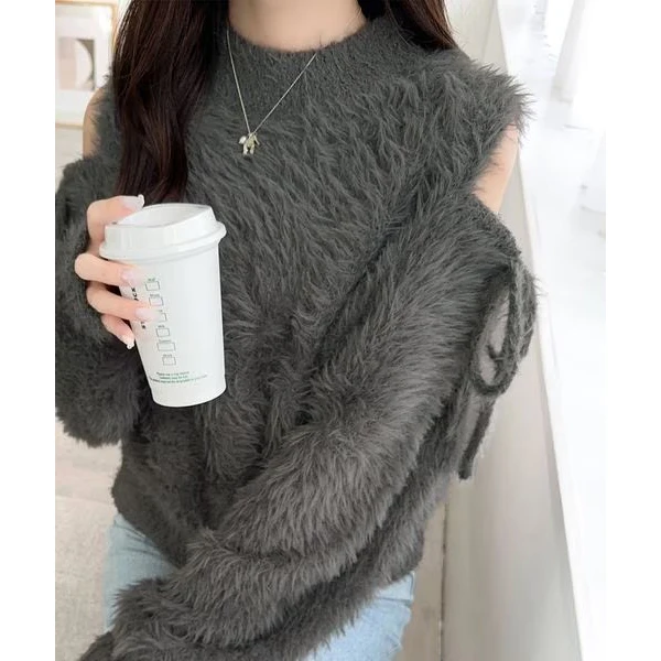 

Smooth Dra Fur Simulation oulder Bared Sweater Women's Loose Fit Soft Polyester Spring Season Online Exclusive