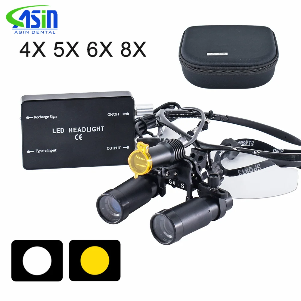 4X 5X 6X 8X Dental Loupes Dental Magnifier 5W Dental Surgery Medical Headlamp Magnification Binocular 360-460mm