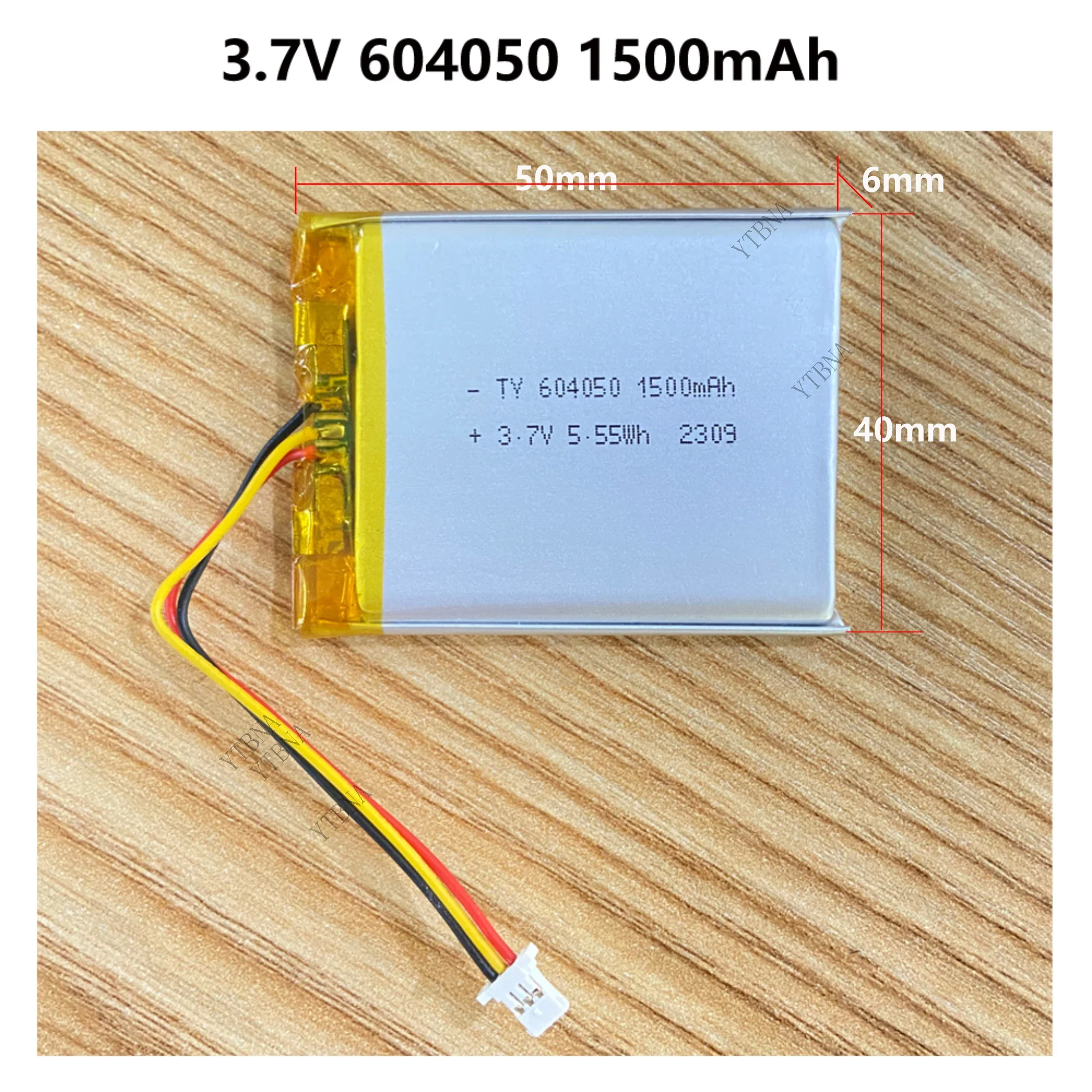 3.7V 1500mAh 604050 Lithium Polymer Rechargeable Battery With Thermistor 3 Pin Plug