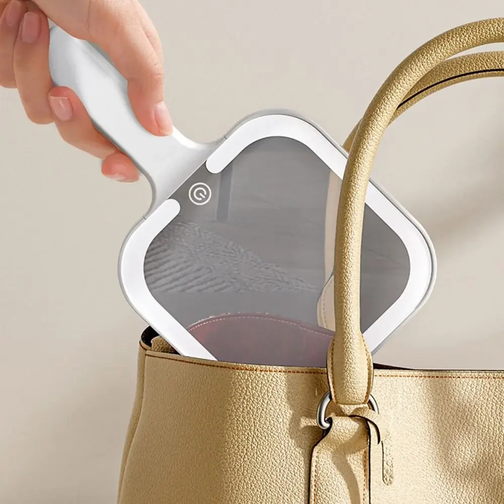 ملء ضوء LED مرآة ماكياج مربع/جولة 3 ألوان عكس الضوء أضواء مضاءة مرآة اليد المدمجة باليد مرآة لمستحضرات التجميل الجيب #6