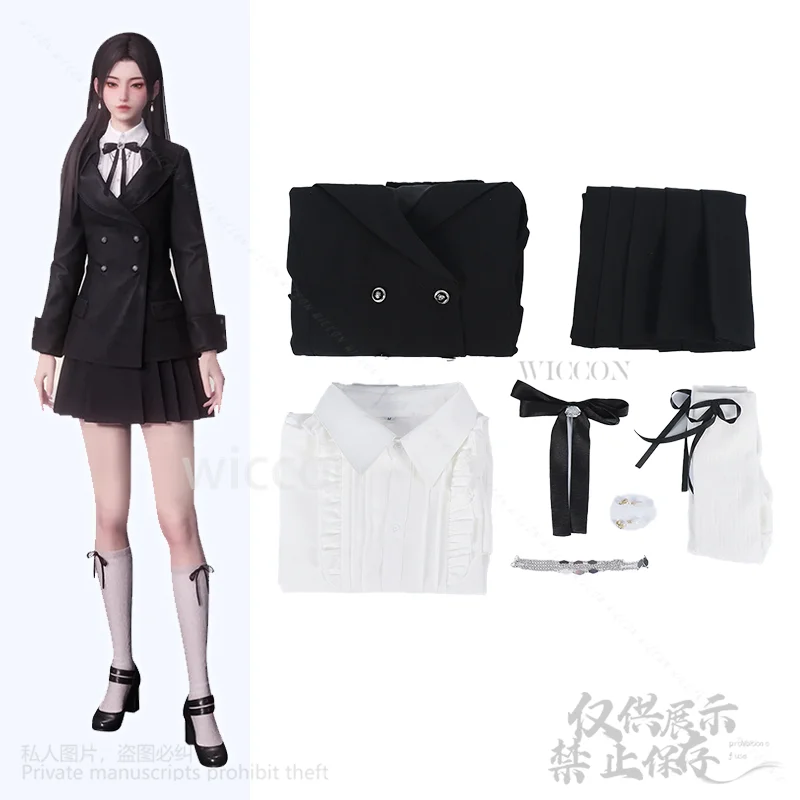Game Love And Deepspace Cosplay Heroines Anime Costume British Style JK Black Coat Dress Lolita Tie Jirai Kei Girls Customized