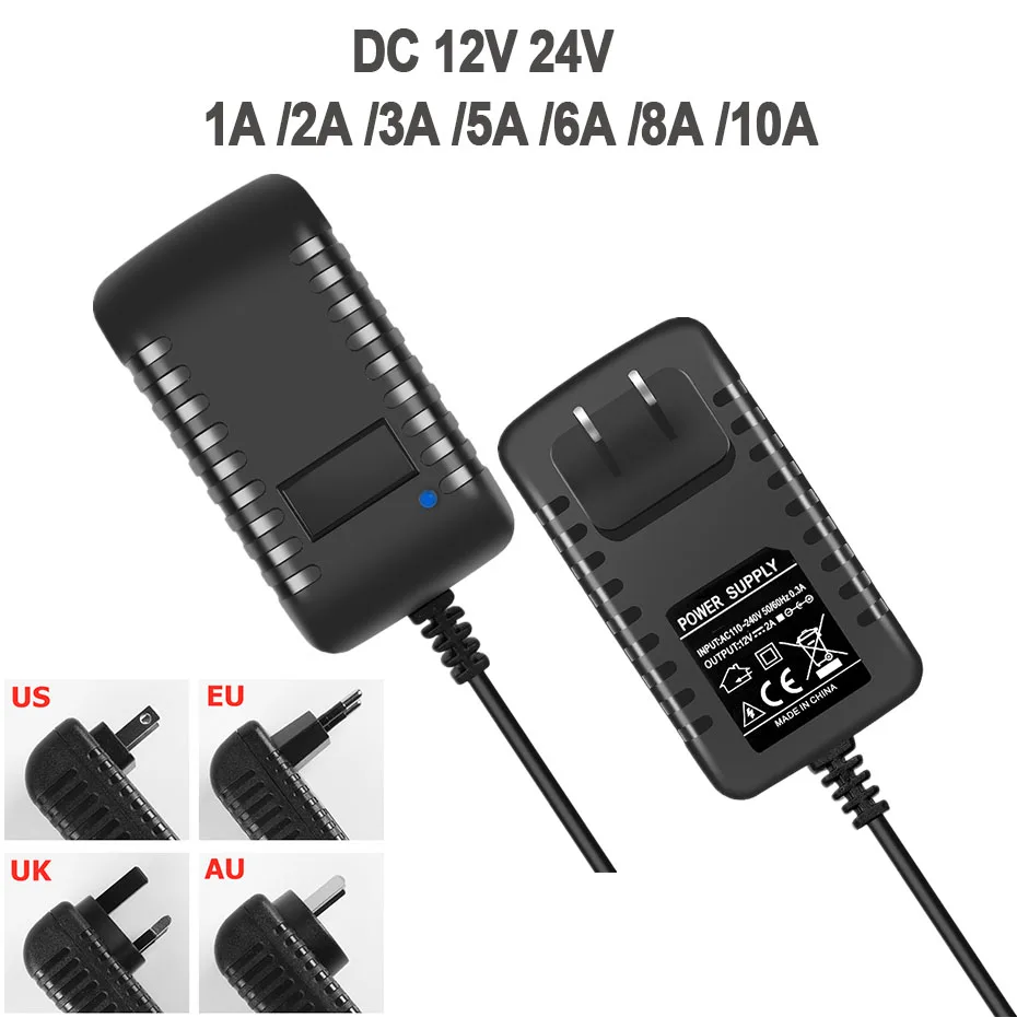 DC 12V 24V LED Power Supply AC 110V-240V Lighting Transformer AU EU US UK 3A 5A 6A 8A 10A Power Adapter For Led Strip TV Router