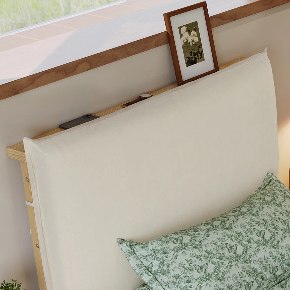 PINGGO Samtbezogenes Einzelbett für Kinder, weiche Rückenlehne, stabiler Rahmen, 90 x 200 cm, Bettgestell aus Kiefernholz, Schaumstoff und Sperrholz, ohne Matratze – Detail 19