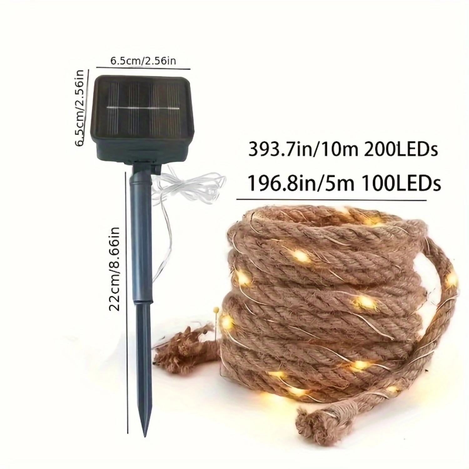 Imagem -06 - Luz Solar Impermeável da Corda para a Decoração do Jardim Corda de Cânhamo Retro Fio de Cobre Branco Quente ao ar Livre Camping Led 100.200 Modos