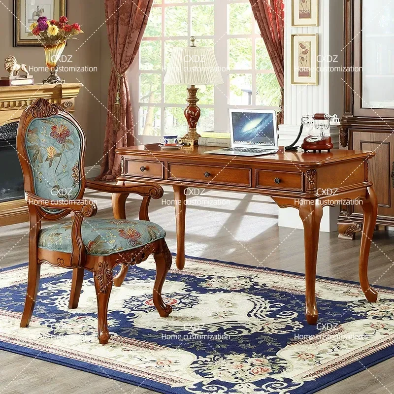 Solid Wood Desk and Chair Set for Home Bedroom Study Small Writing Desk Computer Table