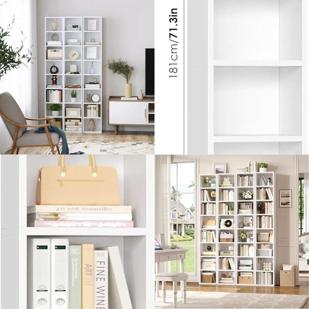 

Белая 8-уровневая тонкая стойка Media Tower, регулируемый шкаф для хранения компакт-дисков/DVD 11,6x9,3x70,9 для домашнего офиса