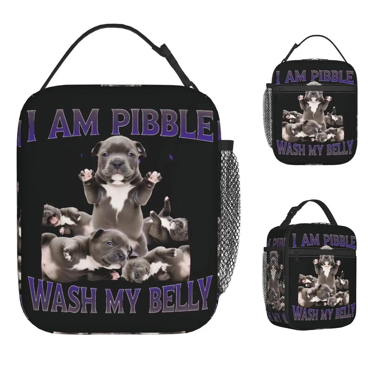 Funny I Am Pibble Dog Puppy Lunch Bag Retro Lunch Box Travel Portable Thermal Tote Handbags Waterproof Print Cooler Bag