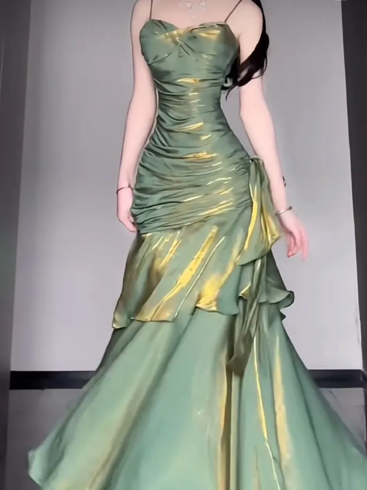 Sukienka damska oversize, zielona, na ramiączkach, seksowna, podkreślająca talię, obcisła, typu rybka, nowa kolekcja lato 2025, sukienki midi, Vestidos De Mujer