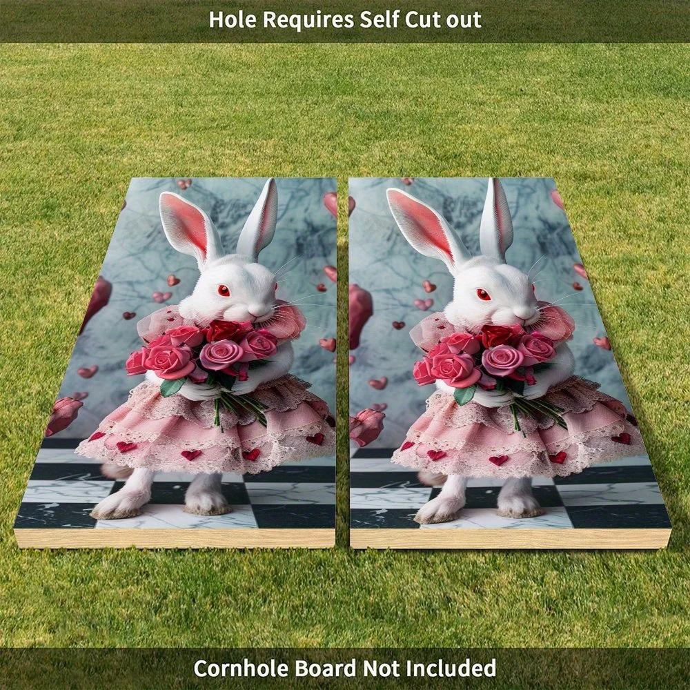 ملصق على شكل أرنب يحمل الورود، شارات رمل من الفينيل المسطح ثنائية الأبعاد - صديقة للميزانية وقيمة عالية، خالية من الفقاعات وسهلة اللصق، وات