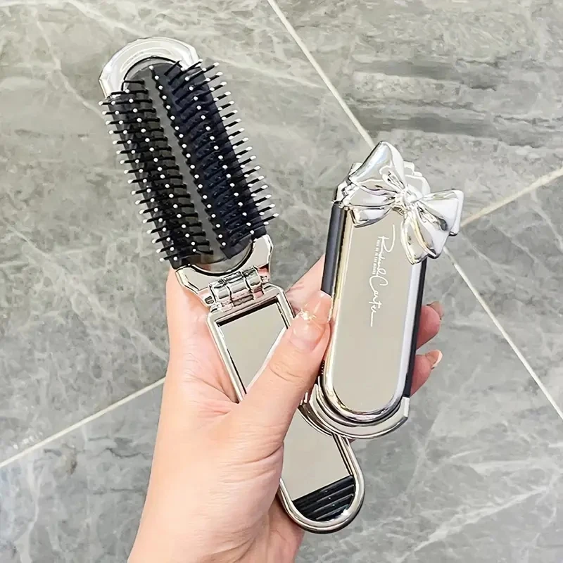 1PCS Folding Mini Pocket Hair Comb with Mirror  Portable Massage Comb Brush for Salon Travel Outdoor Makeup Styling Tools