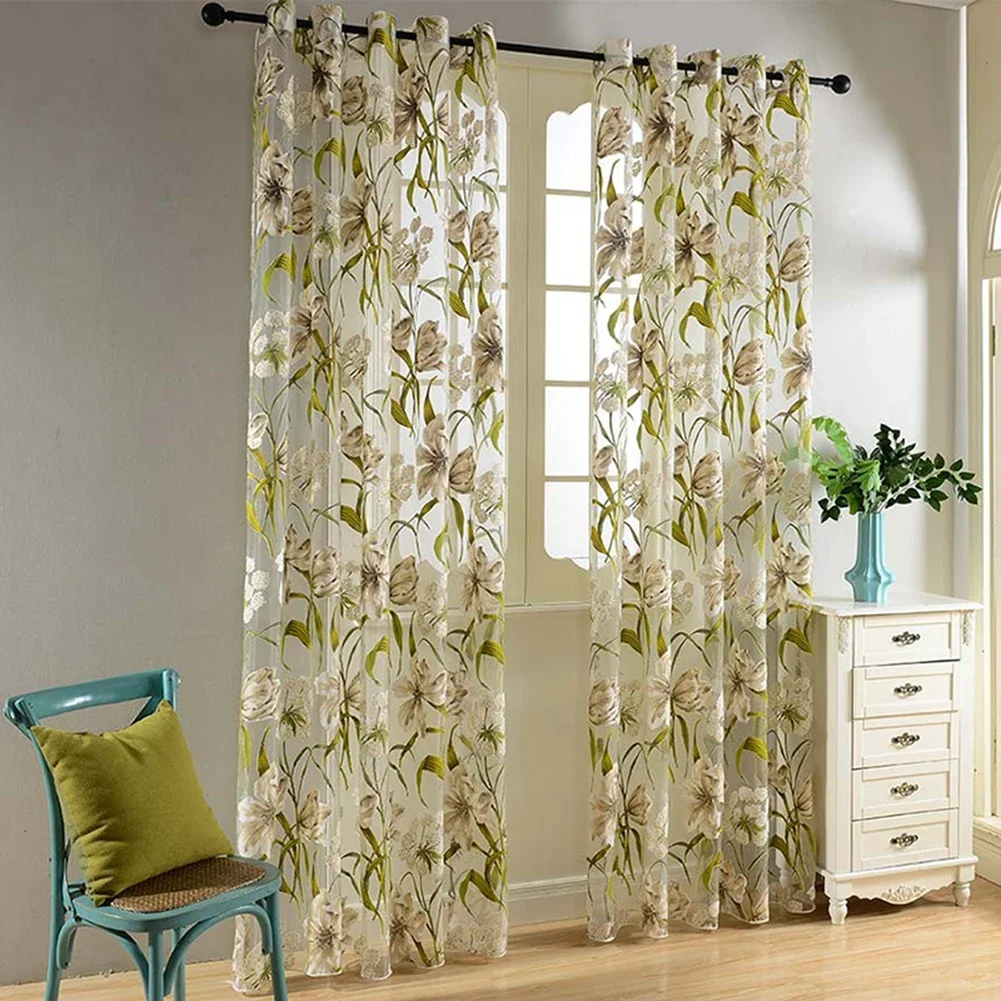 Peony Modern Tulle Curtains For Living Room Bedroom Floral Printed Voile Sheer Curtains For Window Tulle Curtains Drapes