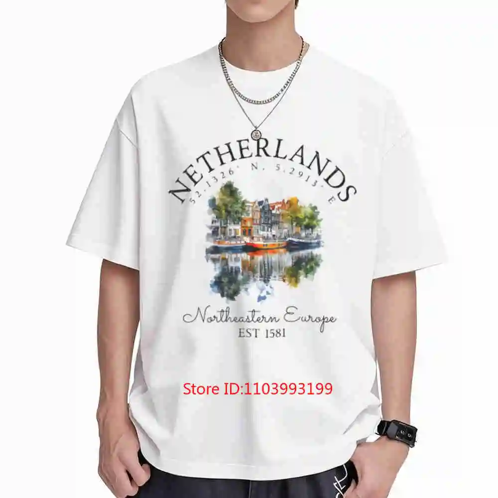 Netherlands Dutch Tulip Canal Short Sleeve Tee 100% Cotton T-Shirt