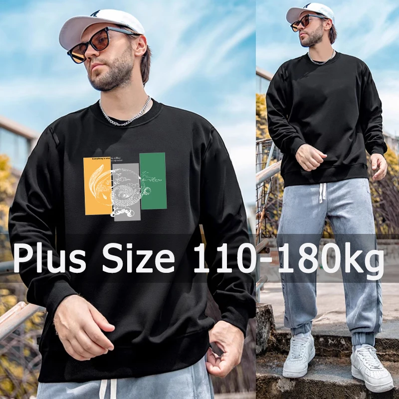 Plus Size Oversized Men Tops Autumn Pullovers Sweatshirts 6XL 7XL110-180kg Man Round Neck Long Sleeve Printed Big Size Clothing