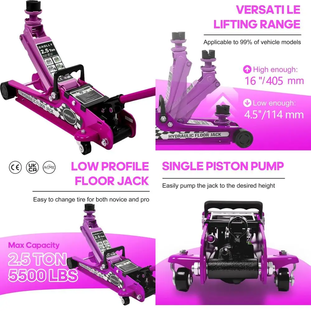 

2.5 Ton Low Profile Floor Jack, Heavy Duty Steel Racing Jack with Single Piston Lift Pump, 4.5-15.94 Lift Range (Pink)