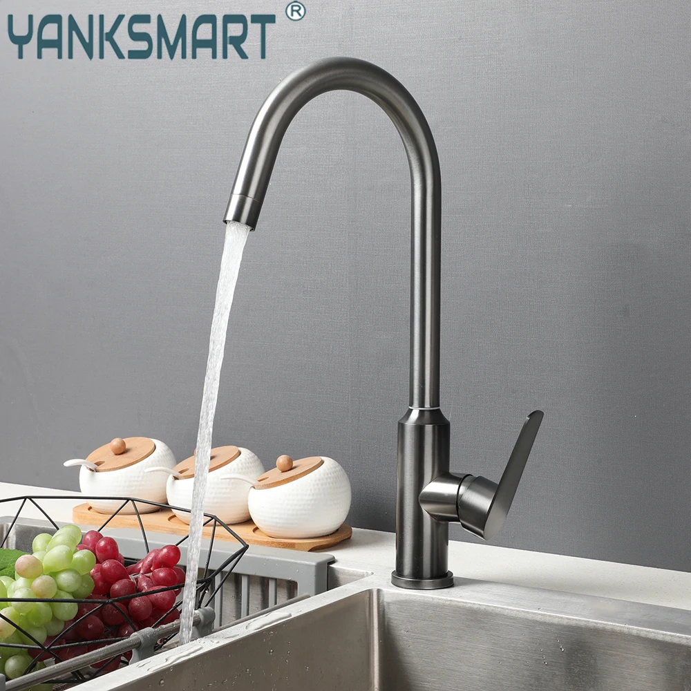 

YANKSMART Gyn Grey Смеситель для кухни Смеситель для умывальника на палубе с одним рычагом и отверстием Смеситель для раковины Torneira с горячей и холодной водой