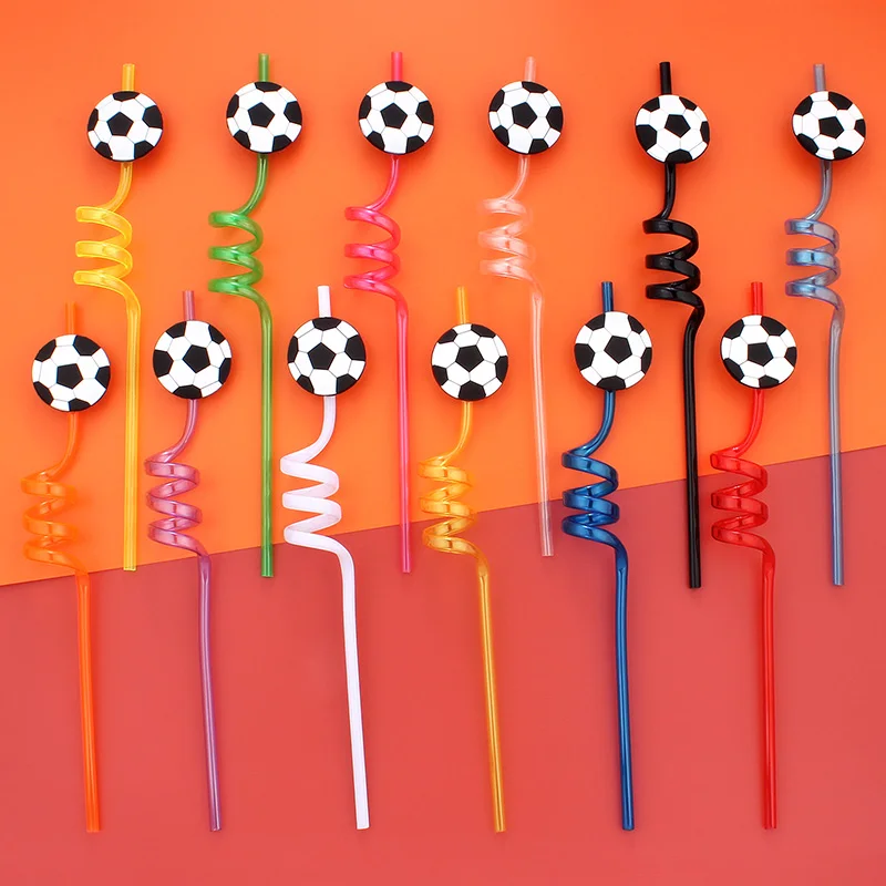 

12pcs Football Themed Straws, Reusable Home Party, Birthday Party Holiday Party Bar Beach, Kitchen Christmas Halloween Gift