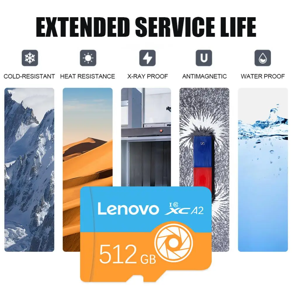 Lenovo-tarjeta microSD U3 para ordenador portátil, tarjeta de memoria de 1TB, 256GB, 512GB, UHS-1 de gran capacidad, A1