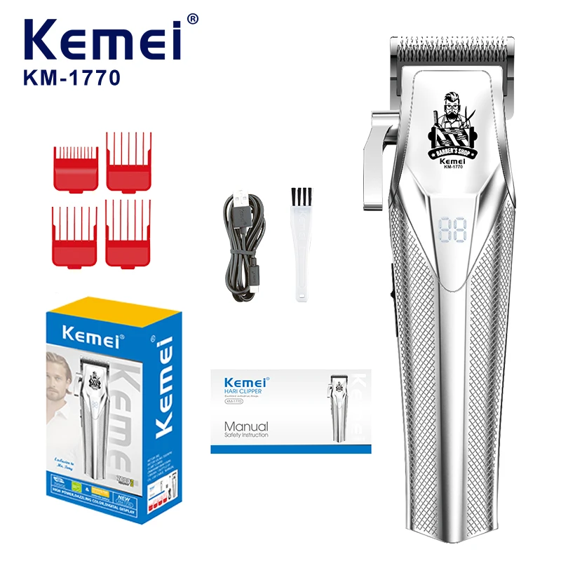 

Kemei 1770 Electric Hair Clipper Man Professional Rechargeable Wireless Hair Cutting Machine Alloy Body Hair Trimmer Home Shaver