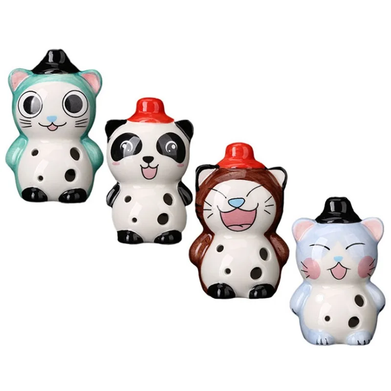 Ocarina estilo gato pequeño 6 agujeros Alto C instrumento Musical Ocarina de cerámica con cuerda para el cuello accesorios para amantes de la música principiantes