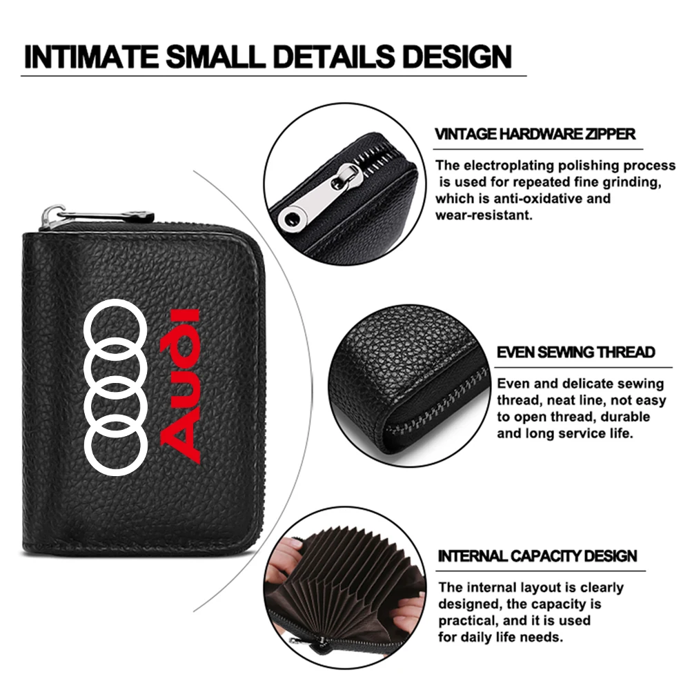 Leather Credit Card Holder Wallet ID Card Case Purse Storage Bag for Audi SLINE A1 A3 A4 B5 B6 B7 A5 A6 C5 C6 C7 A7 A8 Q3 Q5 Q7 view 3