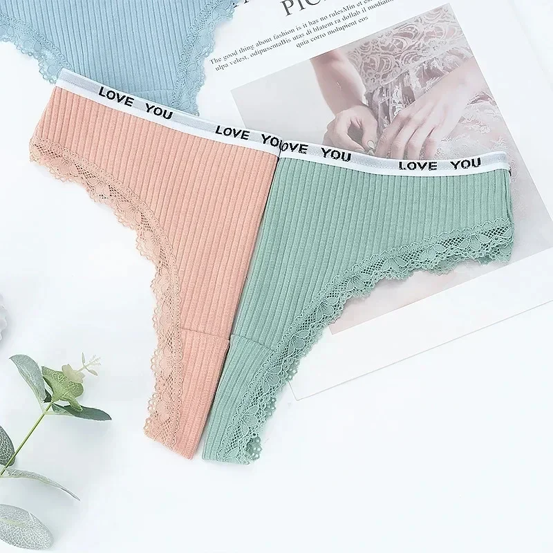 Sexy Cotton Thong Women Lace Low Waist Panties Letter Underwear Ladies Briefs Lingere Panty Underware Breathable Female Lingerie