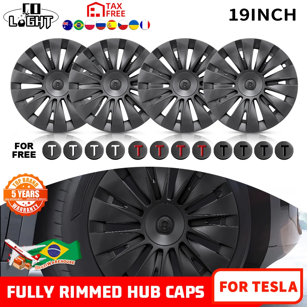 

4PCS 19 Inch HubCap Wheel Caps Symmetric Automobile Replacemen Hub cap Full Rim Cover for Tesla Model Y 2017-2024